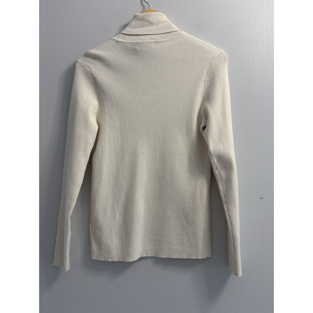 Lauren Ralph Lauren Ivory Ribbed Knit Turtleneck Sweater Top Womens XL Cotton - Picture 3 of 12
